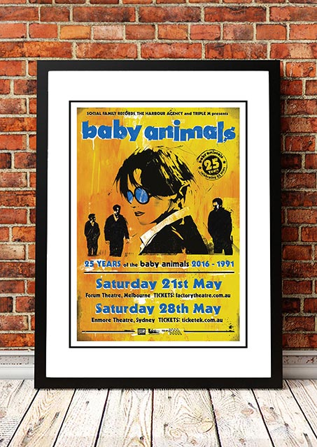 Framed A3 print of the Baby Animals 25 Years 2016 Sydney and Melbourne tour poster artwork