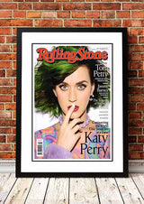Framed A3 wall art print reproducing the 2014 Rolling Stone magazine cover featuring Katy Perry