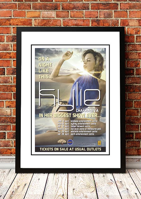 Framed A3 print of a restored 2001 Kylie Minogue On A Night Like This Australian tour poster