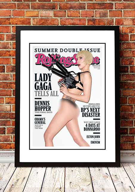 Framed A3 art print of the 2010 Rolling Stone magazine cover featuring Lady Gaga