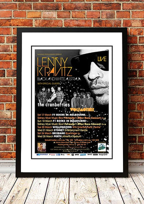 Framed A3 restored print of the 2012 Lenny Kravitz Black and White Australian tour artwork