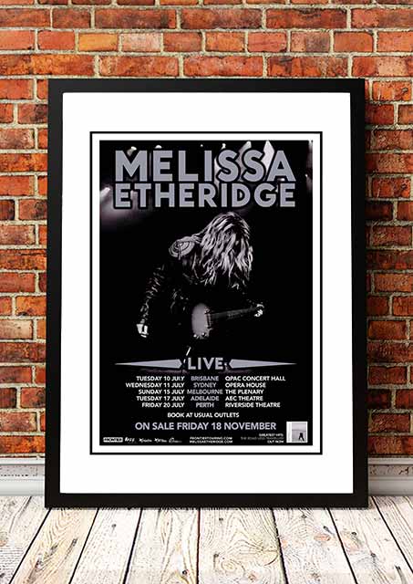 Framed A2 restored reproduction print of Melissa Etheridge's 2012 Road Less Travelled Australian tour artwork