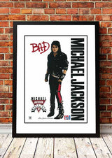 Framed A2 reproduction print of the 1987 Michael Jackson Bad Australian tour poster artwork