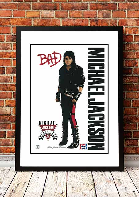 Framed A2 reproduction print of the 1987 Michael Jackson Bad Australian tour poster artwork
