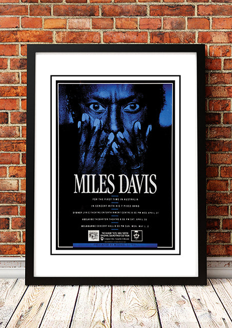Framed A3 reproduction print of the Miles Davis 1988 Australian tour poster artwork