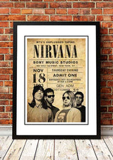 Framed A3 pop art print of Nirvana's 1993 MTV Unplugged performance, styled as music themed wall art