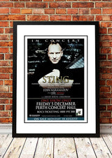 Framed A2 digitally restored print of the 2008 Sting Songs from the Labyrinth Perth concert poster