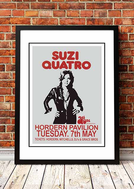Framed A2 digitally restored print of the 1974 Suzi Quatro Hordern Pavilion Sydney concert poster