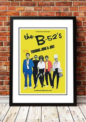 Framed A3 digitally restored print of The B 52s 1980 Australian tour poster artwork in bright new wave colour