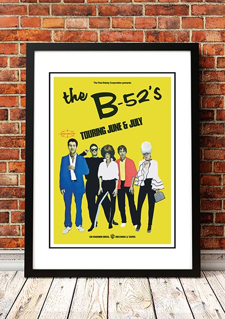 Framed A3 digitally restored print of The B 52s 1980 Australian tour poster artwork in bright new wave colour