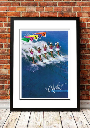Framed A3 reproduction print of The Go Gos 1982 Vacation World Tour poster in bright eighties colours