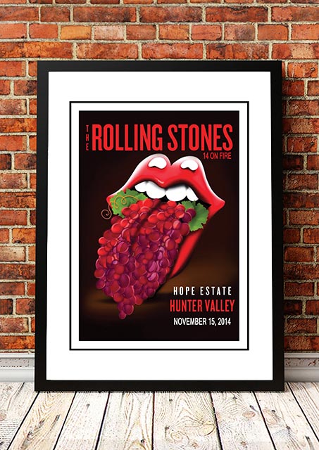 Framed A3 reproduction print of The Rolling Stones 2014 Hunter Valley Australia concert poster