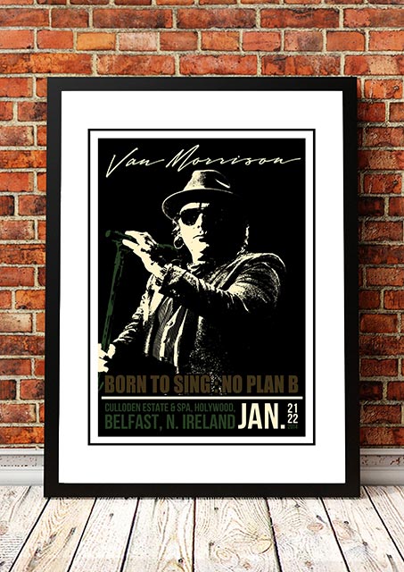 Framed A4 digitally restored print of the Van Morrison 2014 Holywood Belfast concert poster artwork