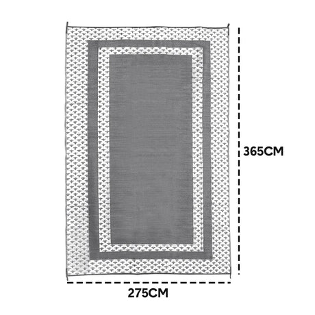 Weatherproof plastic weave outdoor rug in silver grey