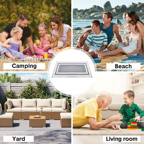 Weatherproof plastic weave outdoor rug in silver grey