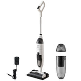 White and grey cordless wet dry stick vacuum with storage base
