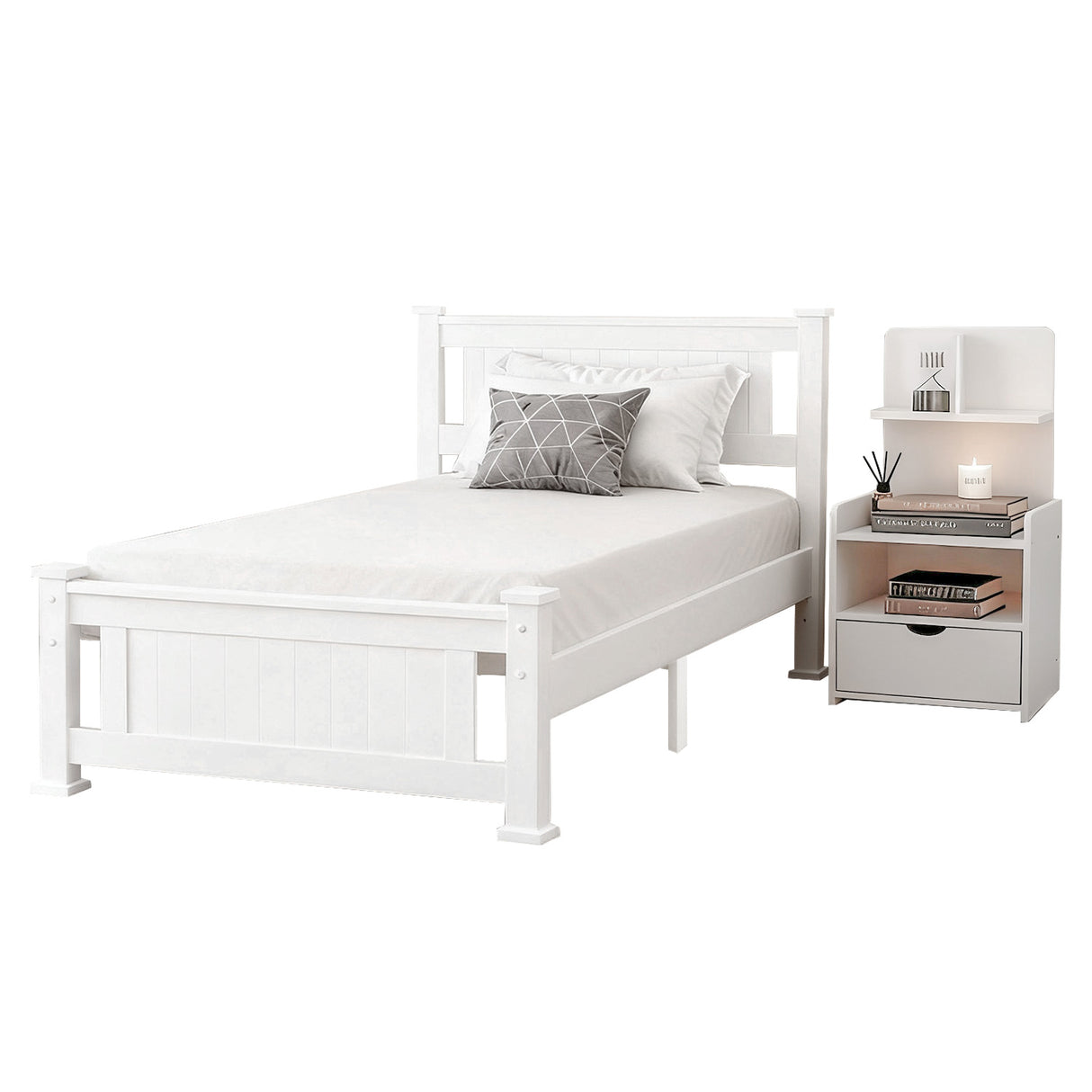 Bexley King Single Bed with Bedside, White