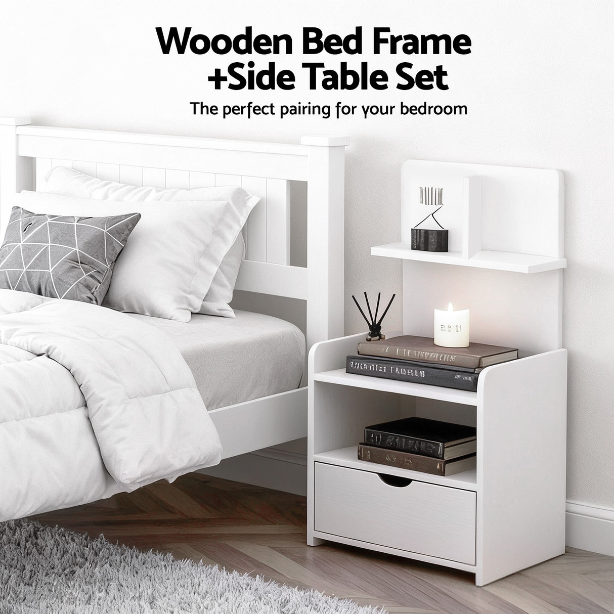 Bexley King Single Bed with Bedside, White, view 5