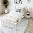 Tomaree king single bed in white pine with a matching white bedside table in a bright bedroom