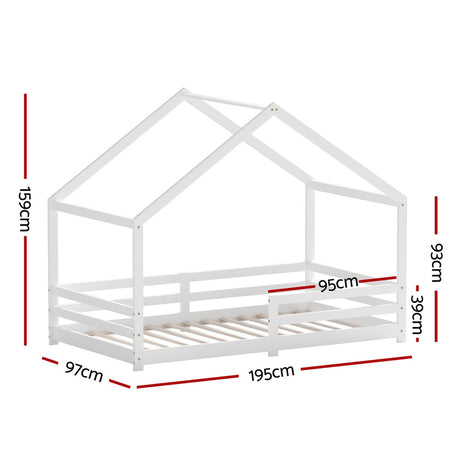 Artiss AMOS Kids House Single Bed Frame — White Solid Pine — Allure Home Collections