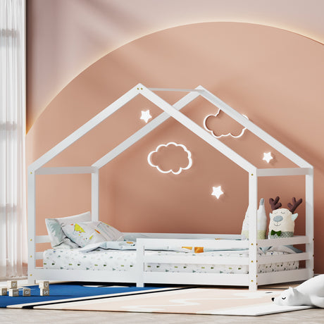 Kids house single bed frame in white