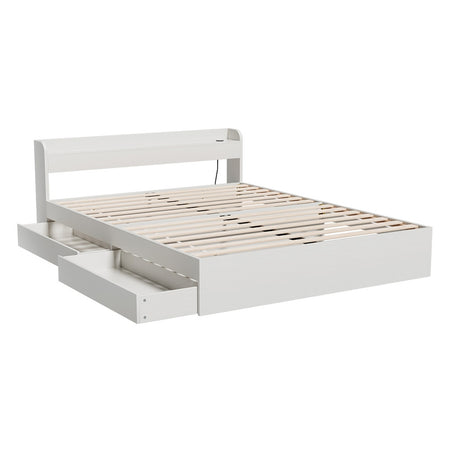 Artiss AURA double charging bed frame showing 12mm plywood slats — Allure Home Collections