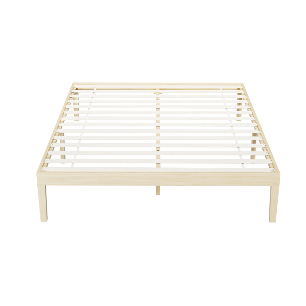 Artiss BRUNO double pine platform bed frame side profile — Allure Home Collections