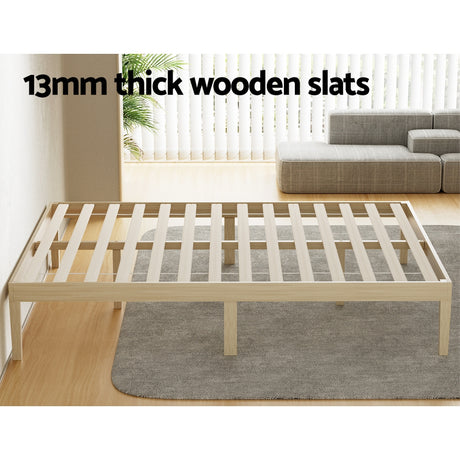 Artiss BRUNO double pine platform bed frame from foot end — Allure Home Collections