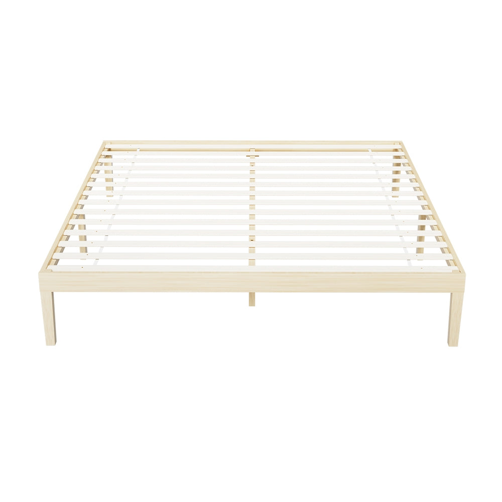 Artiss BRUNO bed frame close-up showing pine wood slats and headboard — Allure Home Collections