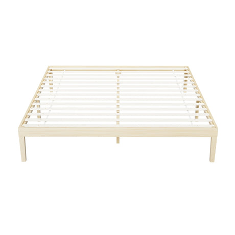 Artiss BRUNO bed frame close-up showing pine wood slats and headboard — Allure Home Collections