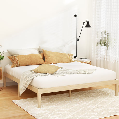 Artiss BRUNO king wooden base mattress platform in pine — full front view — Allure Home Collections
