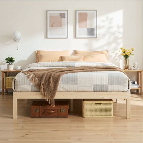Albenga Pine Queen bed frame in a modern bedroom