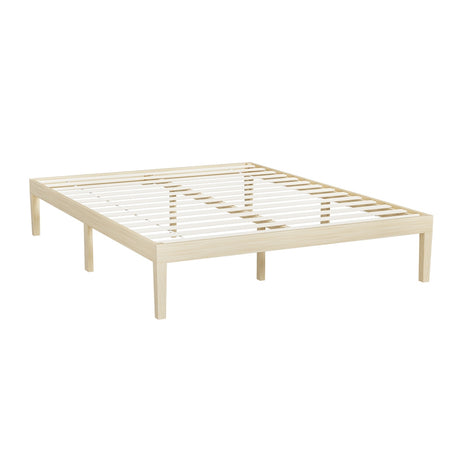 Artiss BRUNO pine platform bed frame showing slatted base detail — Allure Home Collections