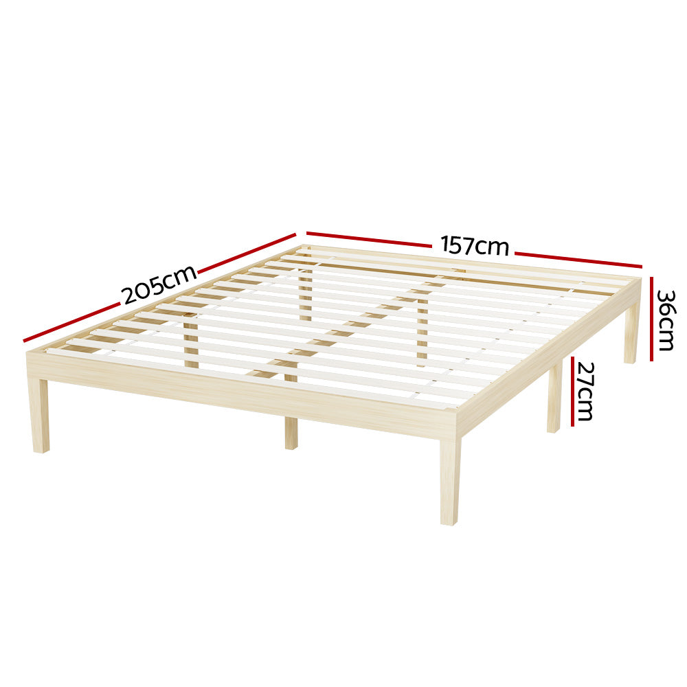 Artiss BRUNO bed frame pine headboard and platform close-up — Allure Home Collections