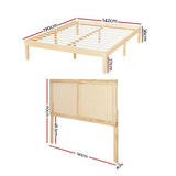 Artiss BRUNO double pine rattan bed frame side profile — Allure Home Collections