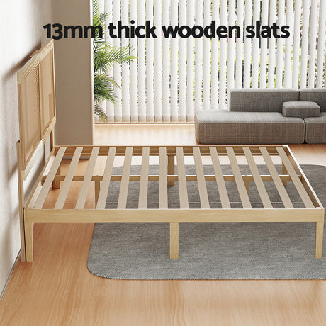 Artiss BRUNO double rattan pine bed frame styled in bedroom — Allure Home Collections