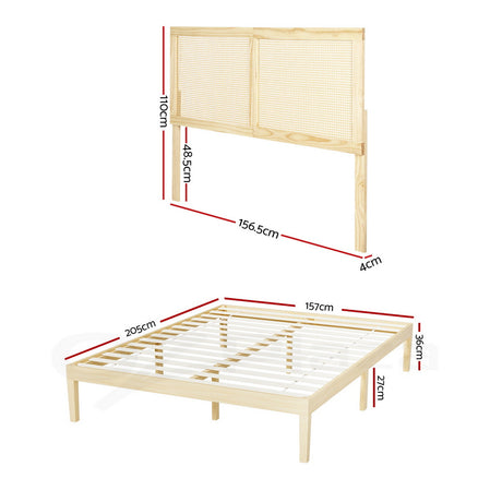 Artiss Bruno Queen Bed Frame with Rattan Headboard
