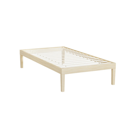 Artiss BRUNO single pine platform bed frame from foot end — Allure Home Collections