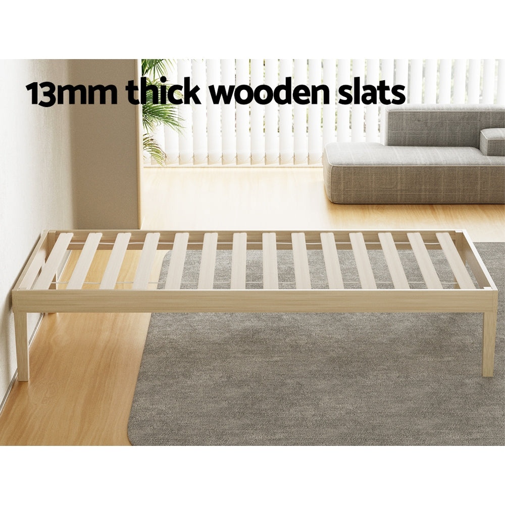 Artiss BRUNO minimalist pine single bed frame styled in bedroom — Allure Home Collections
