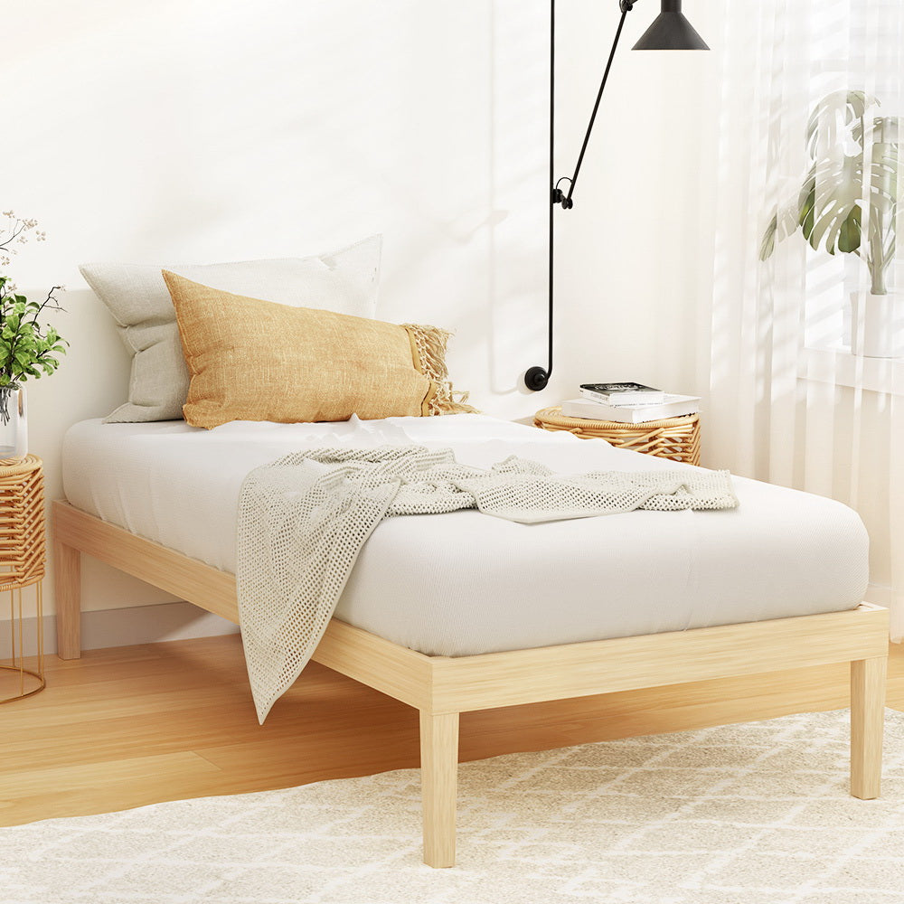 Artiss BRUNO single pine platform bed frame — minimalist full front view — Allure Home Collections