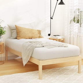 Narrabeen single platform bed frame in solid pine with a slatted base