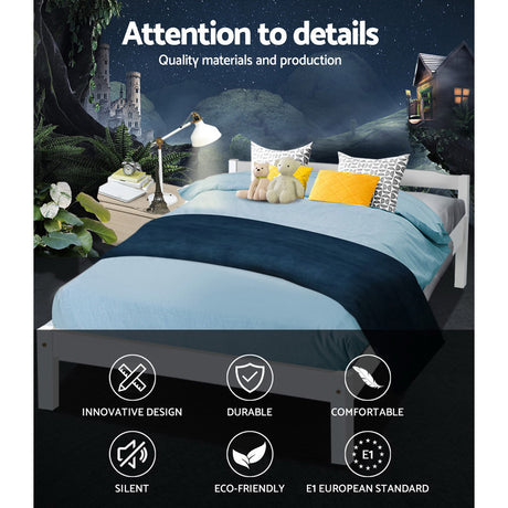 Artiss LEXI double white pine bed frame side profile showing 23cm clearance — Allure Home Collections