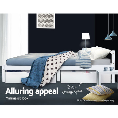 Artiss LEXI white pine double bed frame showing 50cm bed head height — Allure Home Collections