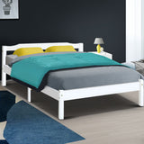 Artiss LEXI double white solid pine bed frame showing timber slat base — Allure Home Collections