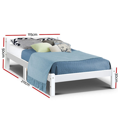 Artiss LEXI king single wooden bed frame in white — full front view — Allure Home Collections