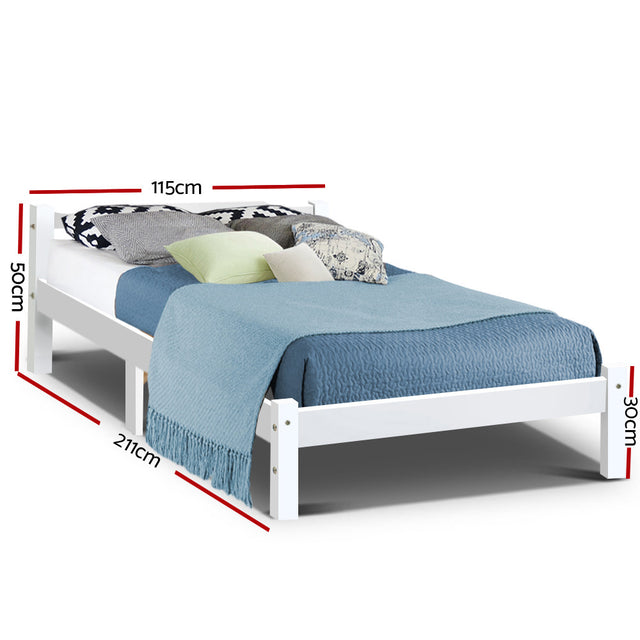 Artiss LEXI king single wooden bed frame in white — full front view — Allure Home Collections