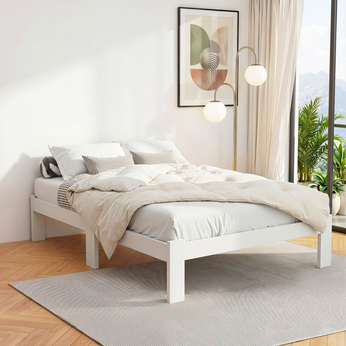 Courmayeur White Double bed frame in a modern bedroom