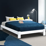 Artiss JADE white solid pine queen bed frame showing Australian mattress fit — Allure Home Collections