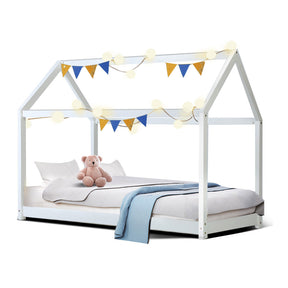 Kids house single bed frame in white