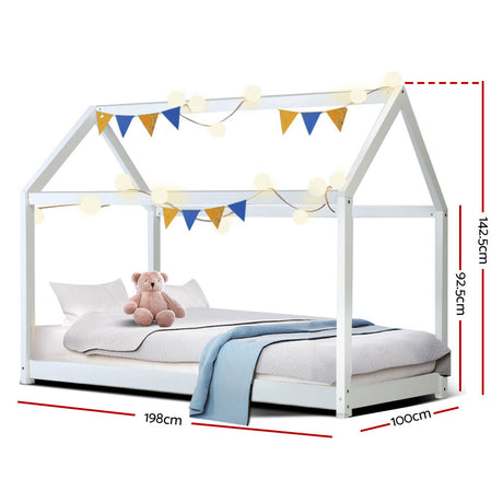 Artiss CASA Kids House Bed Frame — White Solid Pine — Allure Home Collections